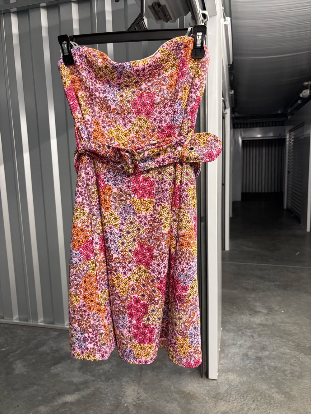 NWT No Comment NY LA Strapless Floral Belted Pink Multicolor Dress Back Zip Jrs